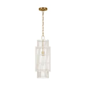 Elio Small 1-Light Burnished Brass Hanging Pendant Light with White Bamboo Shade