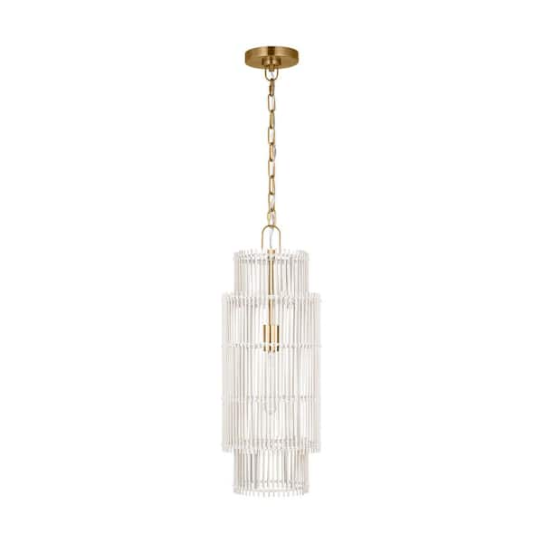 Generation Lighting Elio Small 1-Light Burnished Brass Hanging Pendant Light with White Bamboo Shade