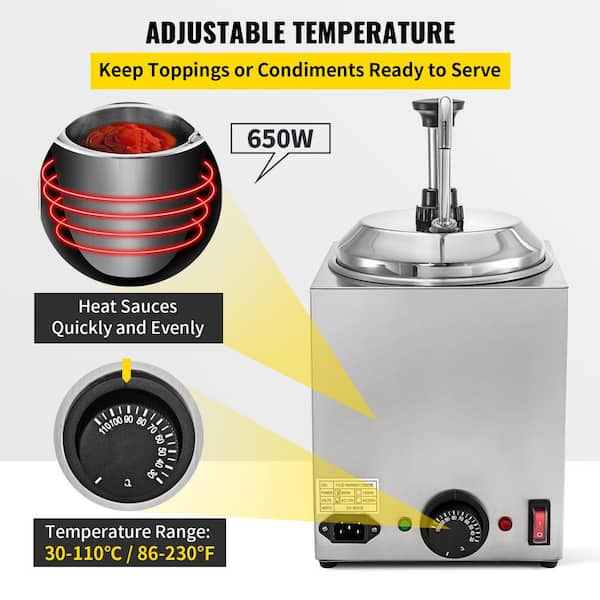 VEVOR Cheese Dispenser with Pump 2.4 qt. Capacity Cheese Warmer Stainless Steel Hot Fudge Warmer 650W Cheese Dispenser