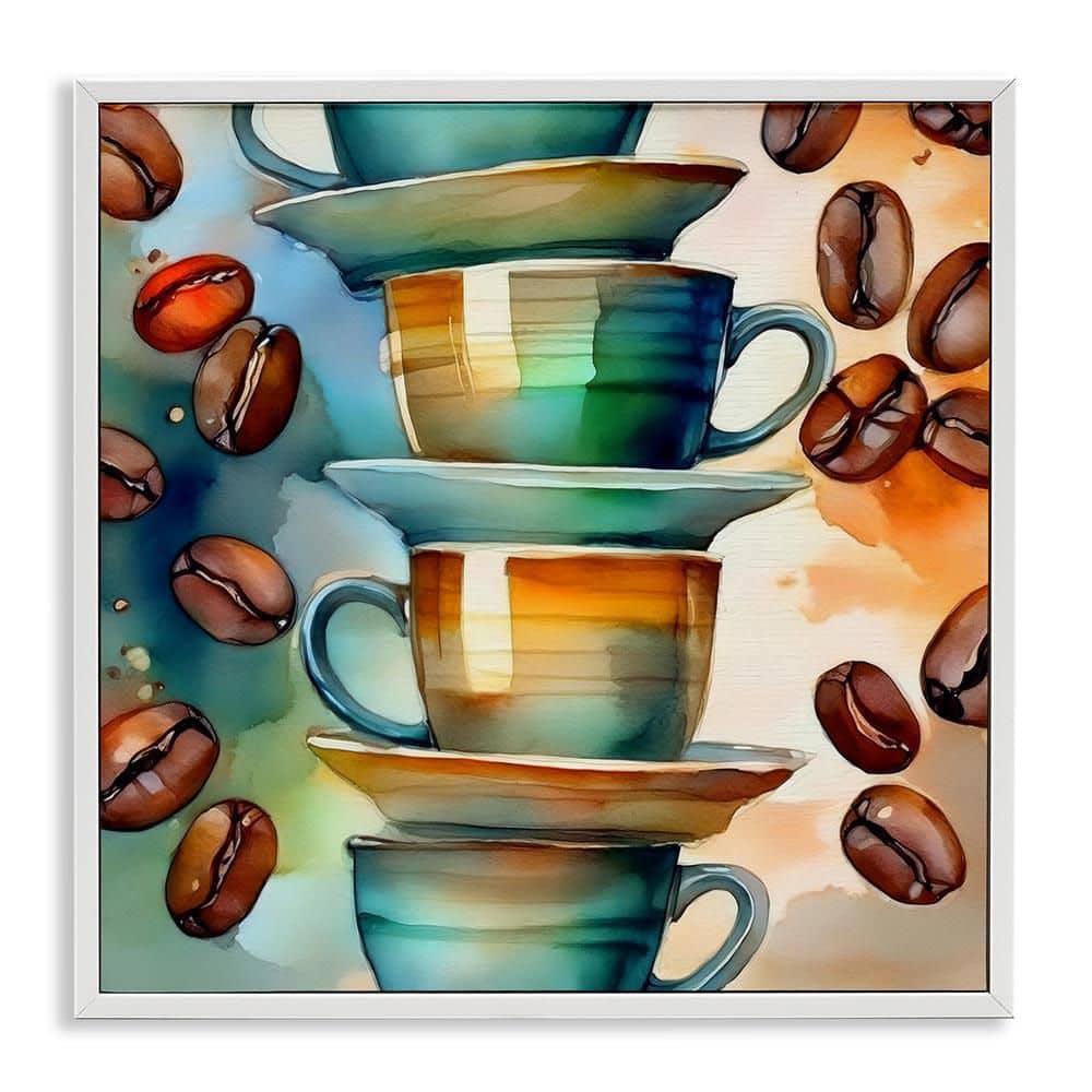 Coffee Beans and Mugs by Alina Georgescu White Framed Food Giclee Art Print 17 in. x 17 in. price history on PriceWatchPro