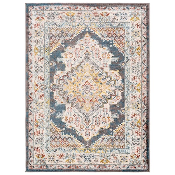 Unbranded Teal Polypropylene 5 ft. x 7 ft. Abstract Indoor Area Rug