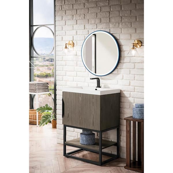James Martin Vanities Columbia 23.6 in. W x 18.1 in. D x 35.4 in. H Single Bath Vanity in Ash Gray with White Glossy Composite Stone Top