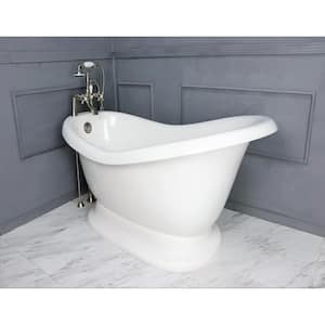 67 in. AcraStone Acrylic Slipper Pedestal Flatbottom Non-Whirlpool Bathtub and Faucet in Satin Nickel