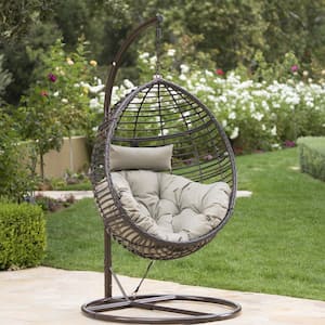 Polyethylene Wicker Brown Hanging Chair Outdoor Rocking Chair, No Stand Only Hanging Basket