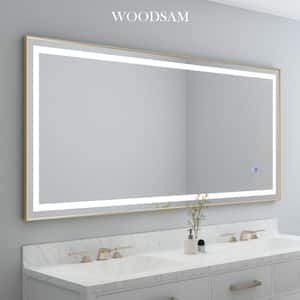 72 in. W x 32 in. H Rectangular Aluminum Framed Anti-Fog LED Lighted Wall Bathroom Vanity Mirror in Brushed Gold