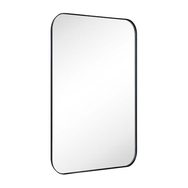 TEHOME Mid-Century 30 in. W x 48 in. H Rectangular Stainless Steel Framed Wall Mounted Bathroom Vanity Mirror in Matt Black