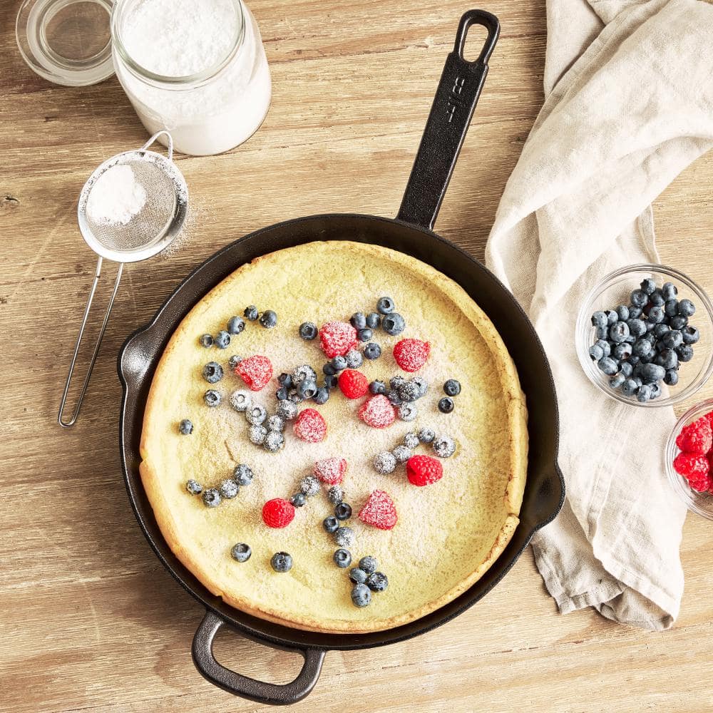 Black 12" Cast Iron Skillet with Helper Handle