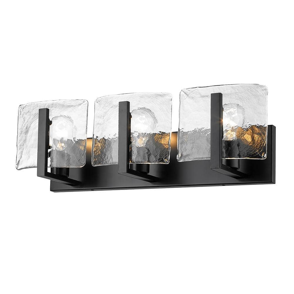 Matte Black 3-Light Vanity with Hammered Water Glass
