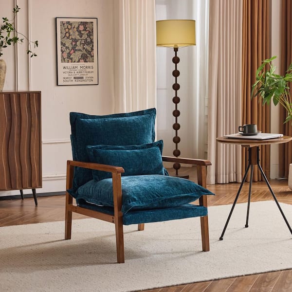 Karl home Teal Chenille Arm Chair with Cushion