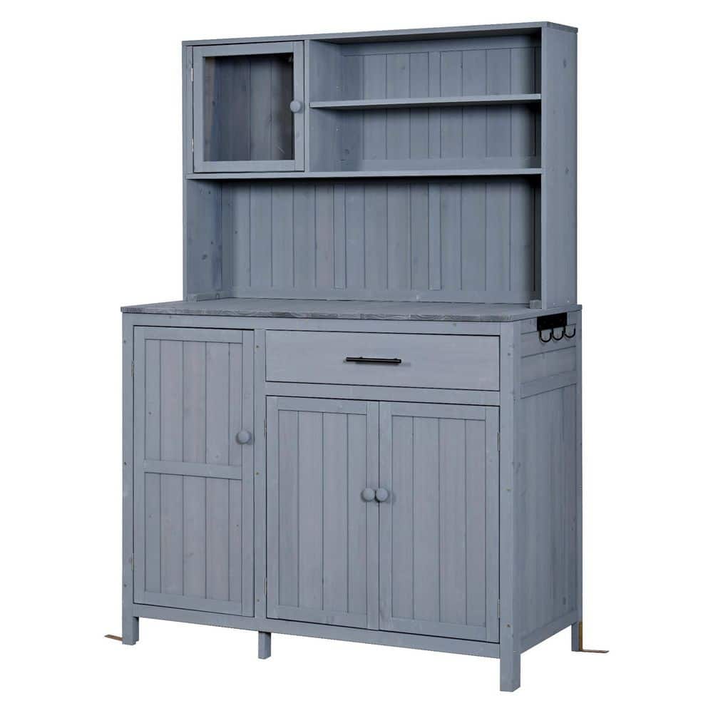 Hazina 44.6 in. W x 19.5 in. D x 65 in. H Gray Wood Outdoor Potting Bench with 4 Doors and Shelves price history on PriceWatchPro