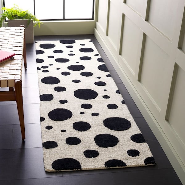 Cambridge 2 ft. x 8 ft. Ivory/Black High-Low Dots Runner Rug