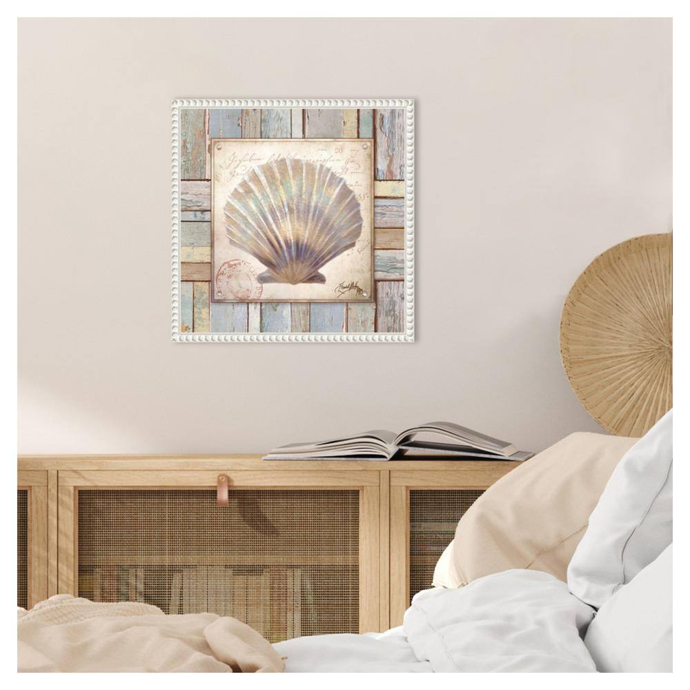 16"x16" Beaded White Framed Nautical Shell Canvas Print
