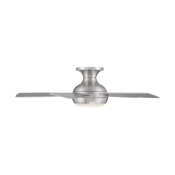 Odyssey 44 in. Smart Indoor/Outdoor Brushed Nickel 5-Blade Flush Mount Ceiling Fan 3000K Integrated LED + Remote