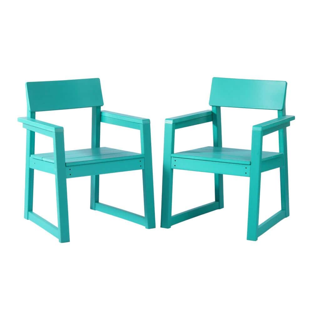 CoastSide Outdoor Patio Modern HDPE Plastic Dining Arm Chair (Set of 2), Turquoise