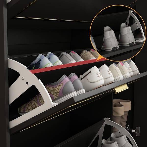 FUFU&GAGA 47.2-in H 3 Tier 18 Pair Black Composite Shoe Cabinet in the Shoe  Storage department at