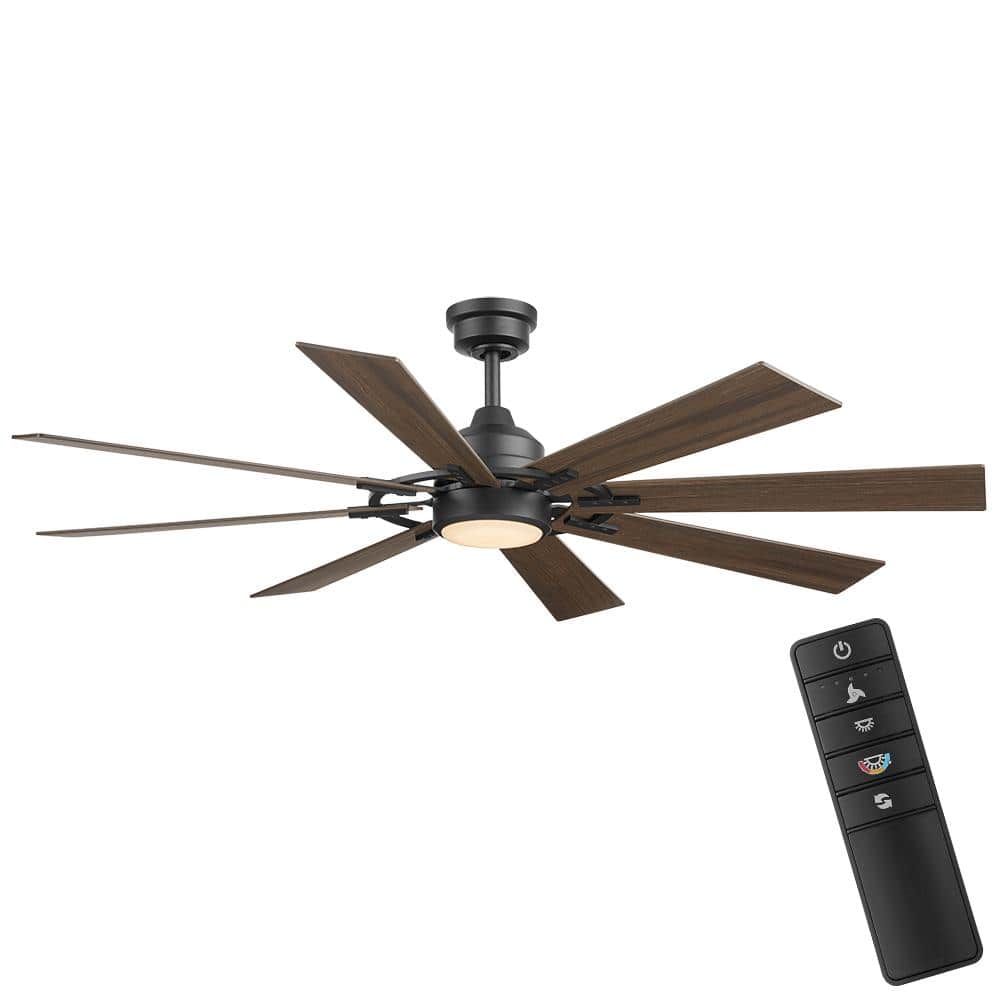 Home Decorators Collection Makenna 60 in. White Color Changing Integrated Outdoor LED Matte Black Ceiling Fan with Light Kit, DC Motor and Remote