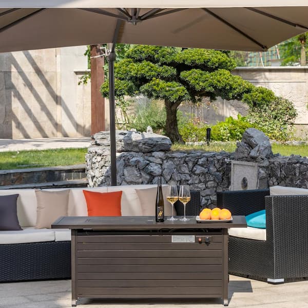 56 in. x 21 in. Rectangular Fire Pit Table With Stainless Steel Burner in Mocha