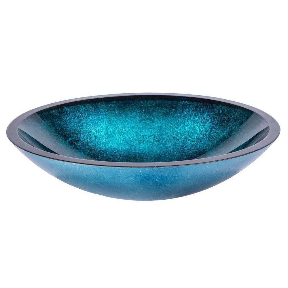 Turquoise Blue Oval Glass Above-Counter Vessel Sink