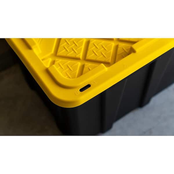 HDX 77 Gal. Tough Storage Tote with Wheels in Black with Yellow