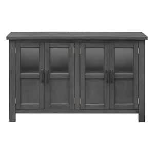 51 in. W x 15.6 in. D x 34 in. H Gray Linen Cabinet with Adjustable Shelf and Metal Handles, 4-Door