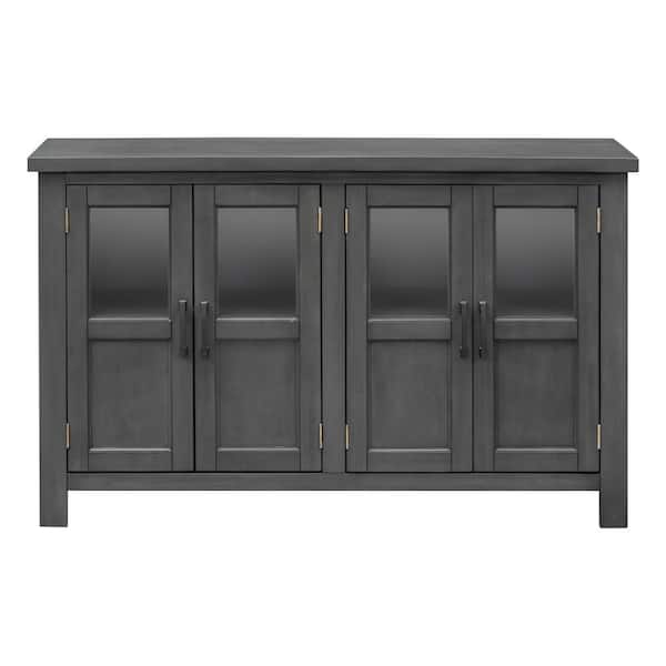 Unbranded 51 in. W x 15.6 in. D x 34 in. H Gray Linen Cabinet with Adjustable Shelf and Metal Handles, 4-Door
