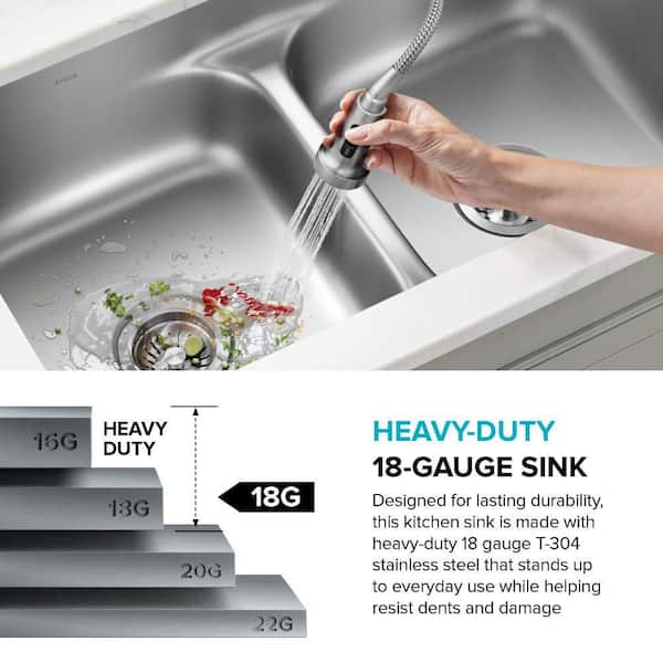 KRAUS Premier Undermount Stainless Steel 32 in. 60/40 Double Bowl
