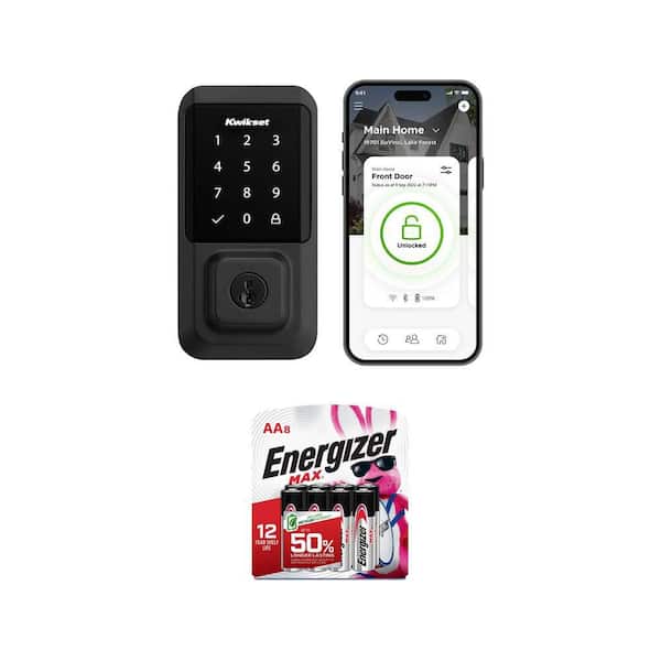 HALO Matte Black Touchscreen WiFi Smart Lock Deadbolt with SmartKey Security and MAX AA Batteries (8-Pack)