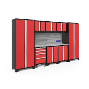 Bold Series 132 in. W x 76.75 in. H x 18 in. D 24-Gauge Steel Garage Cabinet Set in Red (9-Piece)