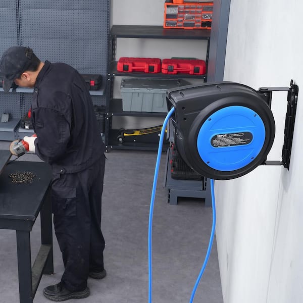 80 ft. 12 / 3 15 Amp Retractable Extension Cord Reel Heavy-Duty SJTOW Retractable Power Cord with Triple Tap Outlet