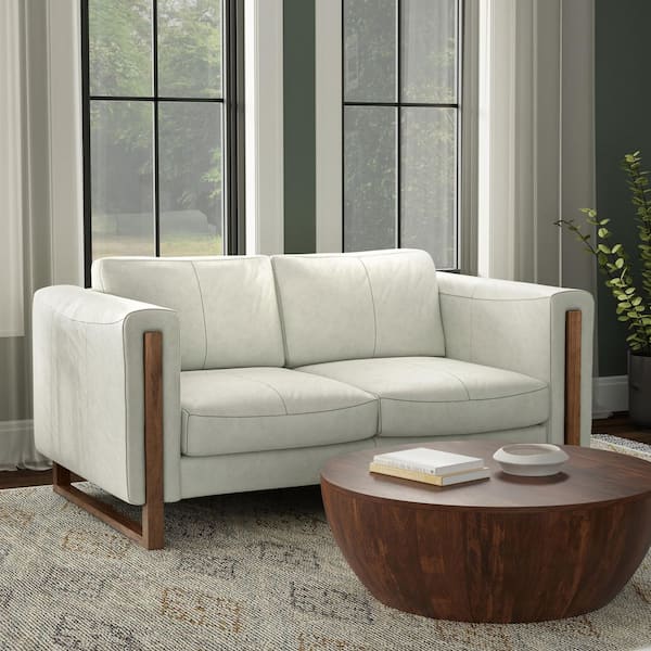 Richard Modern Contemporary 62 in. Straight Arm Genuine Leather Wide Rectangle Sofa in Light Smoke Grey