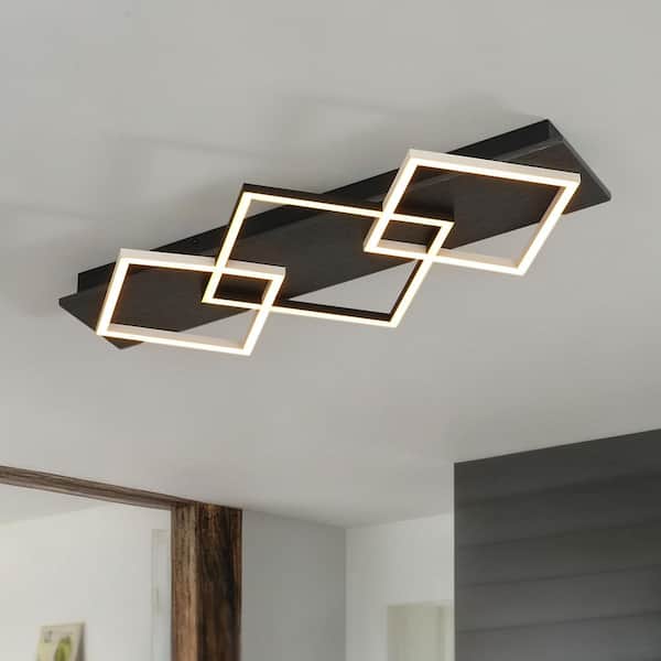 27.36 In. 32-Watt Integrated LED Flush Mount Ceiling Light with Acrylic Shade Dimmable Chandelier Square Ceiling Lamp