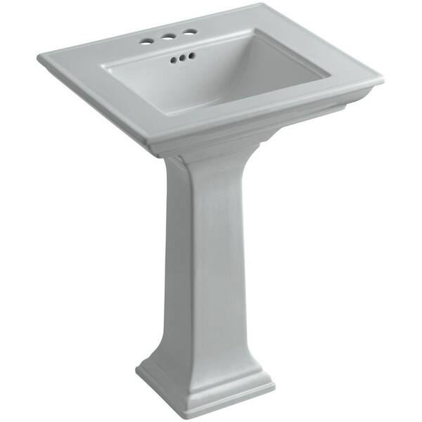 KOHLER Memoirs Stately Ceramic Pedestal Bathroom Sink Combo in Ice Grey with Overflow Drain