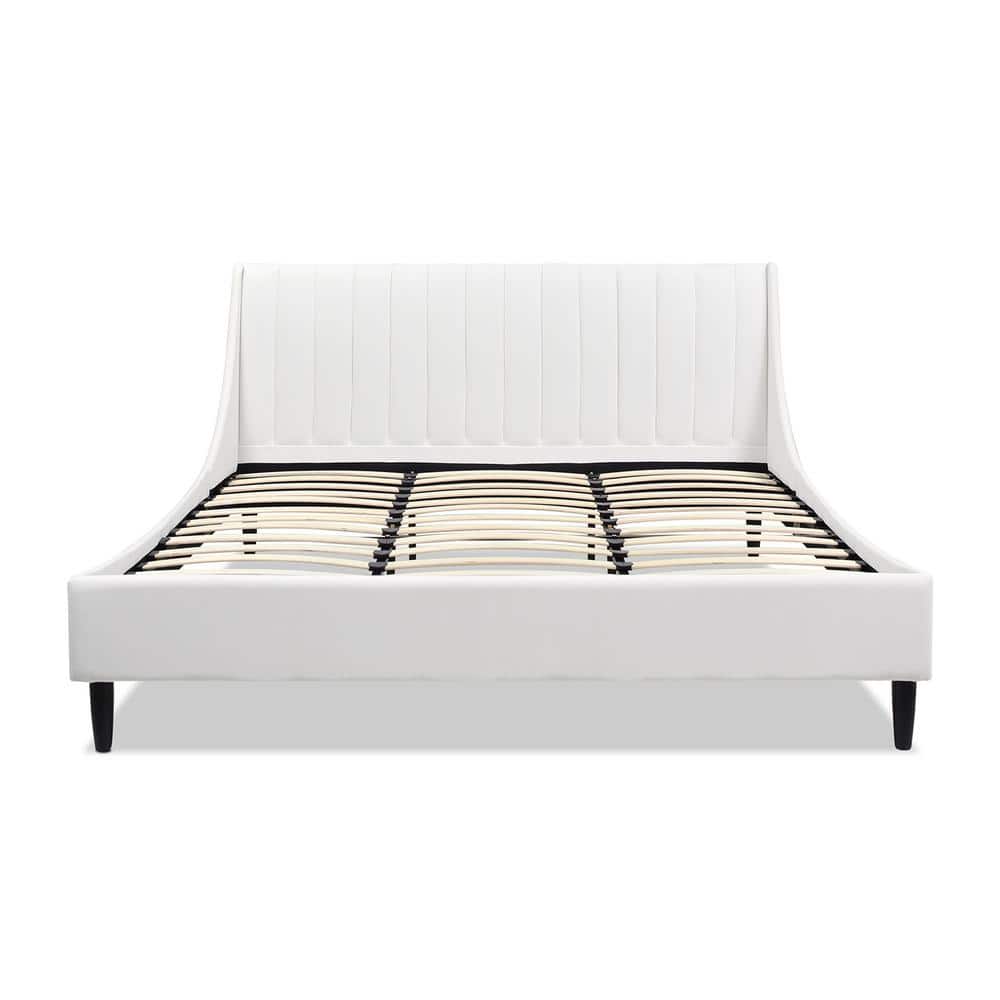 Aspen Cloud White Velvet King Platform Bed with Tufted Headboard