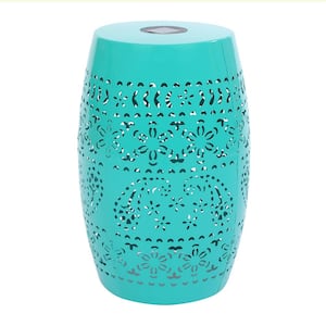 Pearla Teal Iron Outdoor Patio Side Table with Solar Powered Light