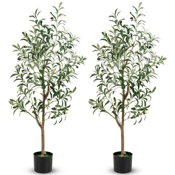 4.5 ft. Green Artificial Olive Tree in Pot with Realistic Fruits (2-Packs)