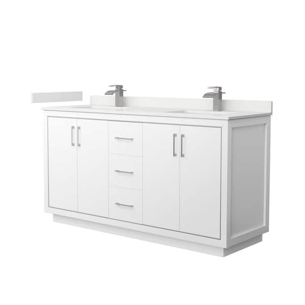 Wyndham Collection Icon 66 in. W x 22 in. D x 35 in. H Double Bath Vanity in White with White Quartz Top