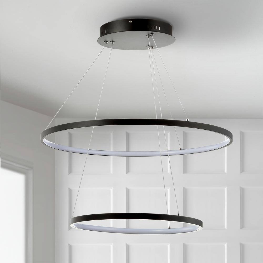 Brice 24" Matte Black Chrome-Lined Modern LED Pendant Chandelier