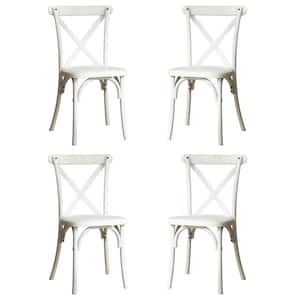 Rustic Durable Resin Lime White Outdoor Dining Chairs Backrest (Set of 4)