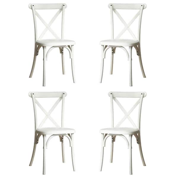 myhomore Rustic Durable Resin Lime White Outdoor Dining Chairs Backrest (Set of 4)