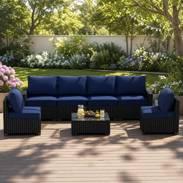 Ama pear Brown 7-Piece Metal Outdoor Sectional Set, Patio