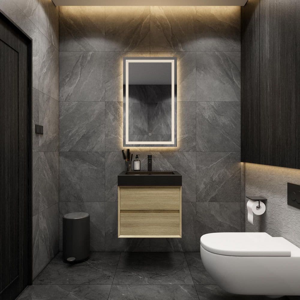 MIA 24 in. W x 20 in. D x 24 in. H Single Sink Floating Bath Vanity in Teak Oak with Black Stainless Steel Top price history on PriceWatchPro