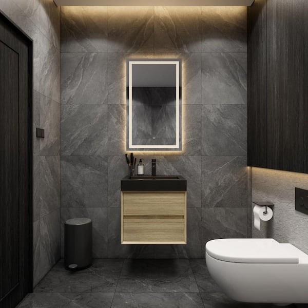 BV Better Vanity MIA 24 in. W x 20 in. D x 24 in. H Single Sink Floating Bath Vanity in Teak Oak with Black Stainless Steel Top