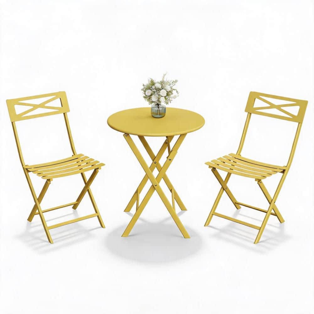 Yellow 3-Piece Folding Bistro Set with 2 Chairs and Table Space Saving Patio Furniture for Small Balcony Garden price history on PriceWatchPro