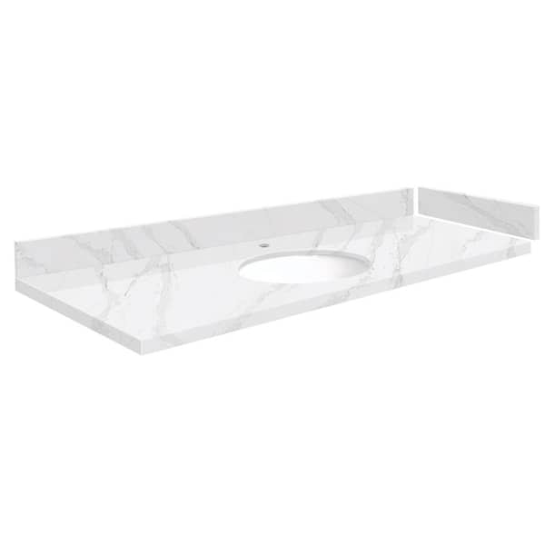 Transolid Silestone 55 in. W x 22.25 in. D Quartz White Round Single Sink Vanity Top in Calacatta Gold