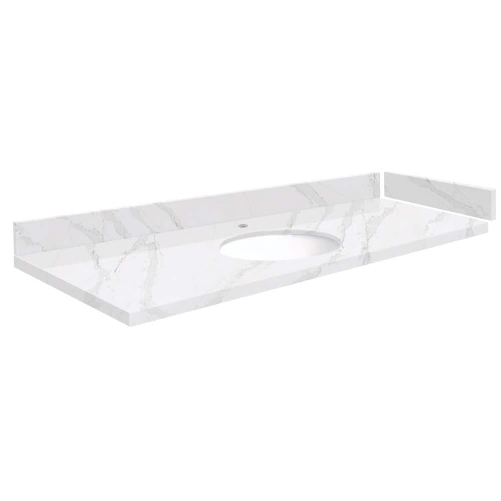 Silestone 60.75 in. W x 22.25 in. D Quartz White Round Single Sink Vanity Top in Calacatta Gold -  Transolid, 608197290190