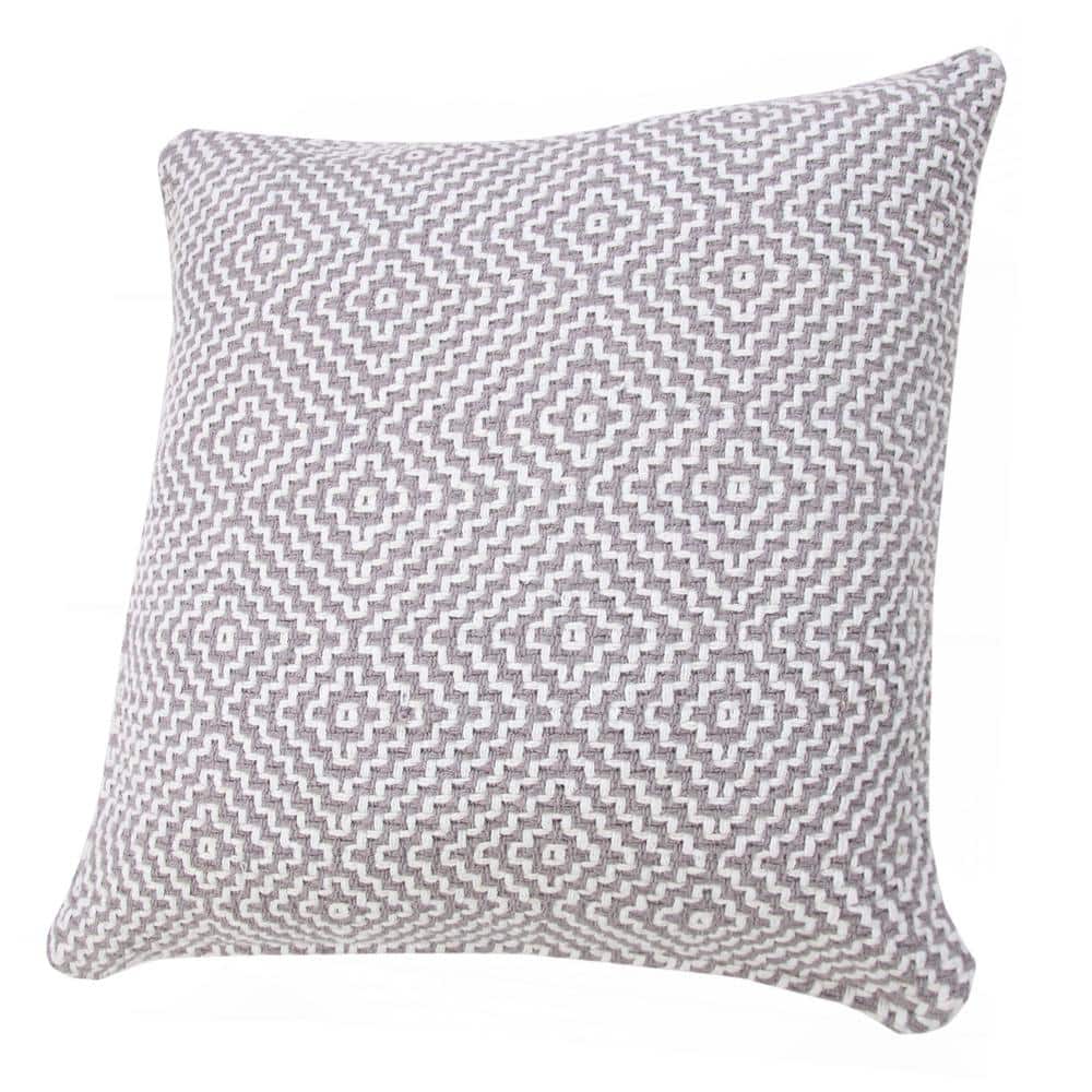Gray and White Geometric Cotton 20" Square Throw Pillow