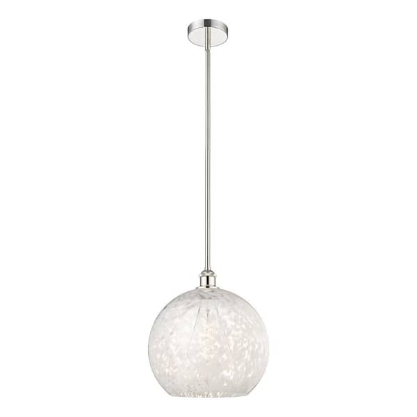 White Mouchette 100-Watt 1-Light Polished Nickel Shaded Mini Pendant Light with Painted Glass Shade