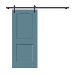 30 in. x 80 in. Dignity Blue Stained Composite MDF 2-Panel Round Top Interior Sliding Barn Door with Hardware Kit