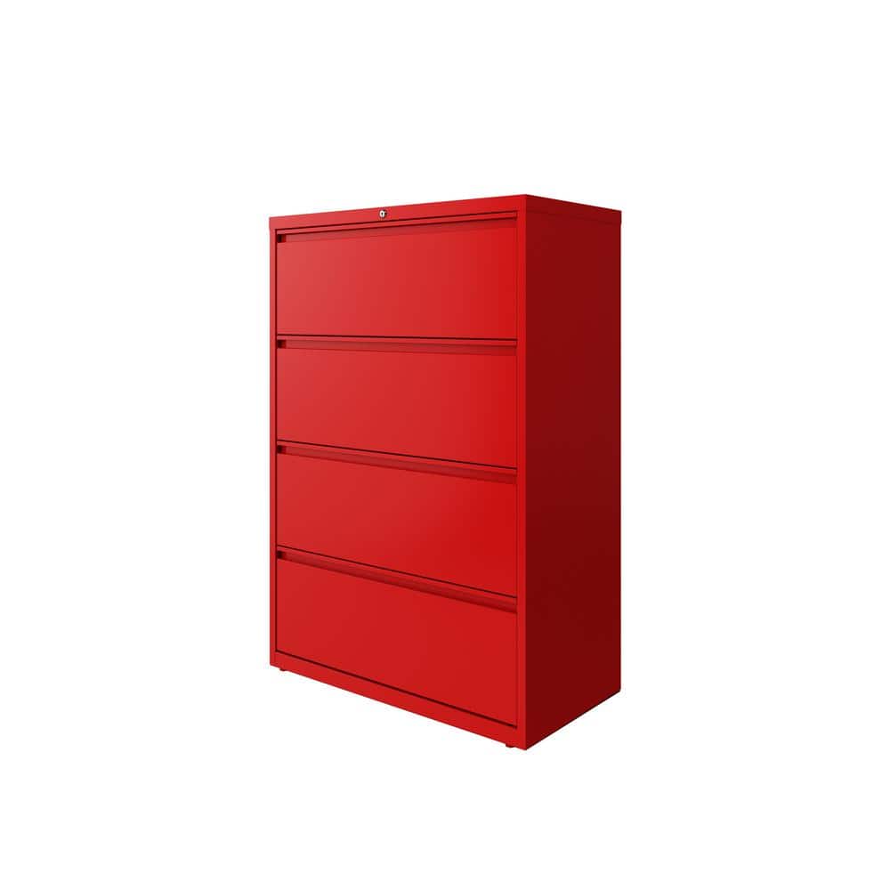 Lava Red 4-Drawer Lockable Steel Lateral Filing Cabinet