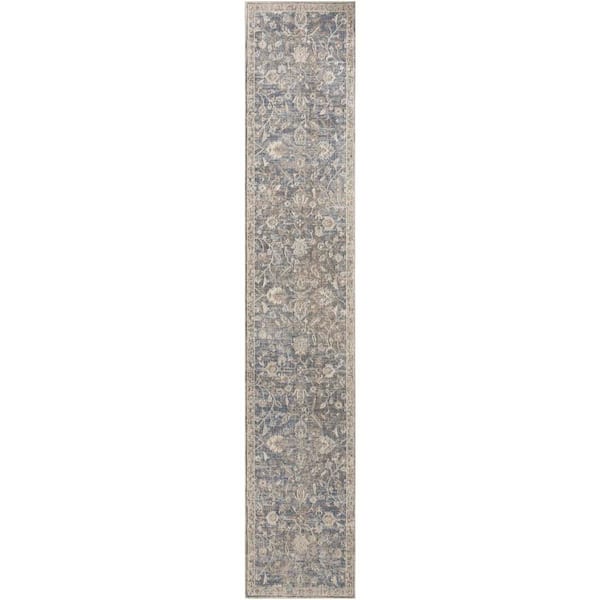 Harbor Blue 2 ft. x 10 ft. Floral Traditional Runner Area Rug